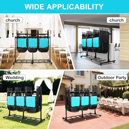 Image of Folding Chair Cart Holds 42 Chairs, 500-lb Capacity Heavy-Duty Folding Chair Rack with Locking Rubber Wheels for Churches, Banquets, and Weddings