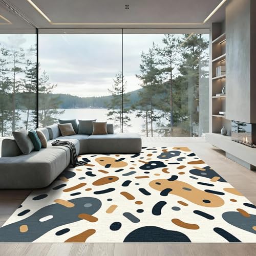 Design&I 6x9 Abstract Machine Washable Area Rug, Non-Slip Beige Foldable Large Carpet, Ideal for Living Room, Dining Room, Queen Bedroom, Low-Pile | Design:[1000720]