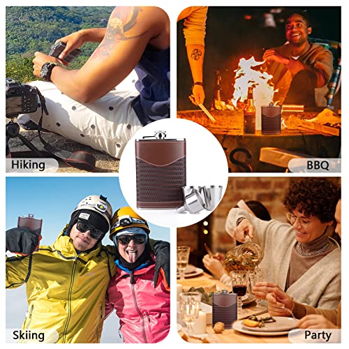 New Scale Hip Flask Set, 8 Oz Flasks For Liquor For Men With Funnel & 2 Cups, 18/8 Stainless Steel Alcohol Drinking Flask For Men Great Gift Box（Brown Leather） #TOP7