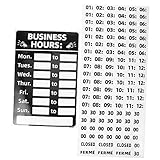 POPETPOP Cartel Horario Comercial Regrabable PVC Señal Apertura y Cierre para Tiendas Restaurantes Bares Pegatinas con Horas Fácil de Colocar y Retirar Resistente y Visible