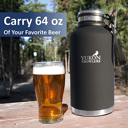 Yukon Growlers Insulated Beer Growler – Keeps Beer Cold and Carbonated for 24+ Hours – Keeps Drinks Hot for 12 Hours – Stainless Steel Water Bottle with Improved Leak Proof Lid – 64 oz