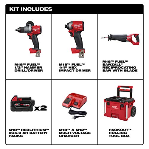Milwaukee 2997-23Spo M18 Fuel 18-Volt Lithium-Ion Brushless Cordless Combo Kit (3-Tool) With Two 5.0 Ah Battery And Packout Rolling Tool Box #TOP1