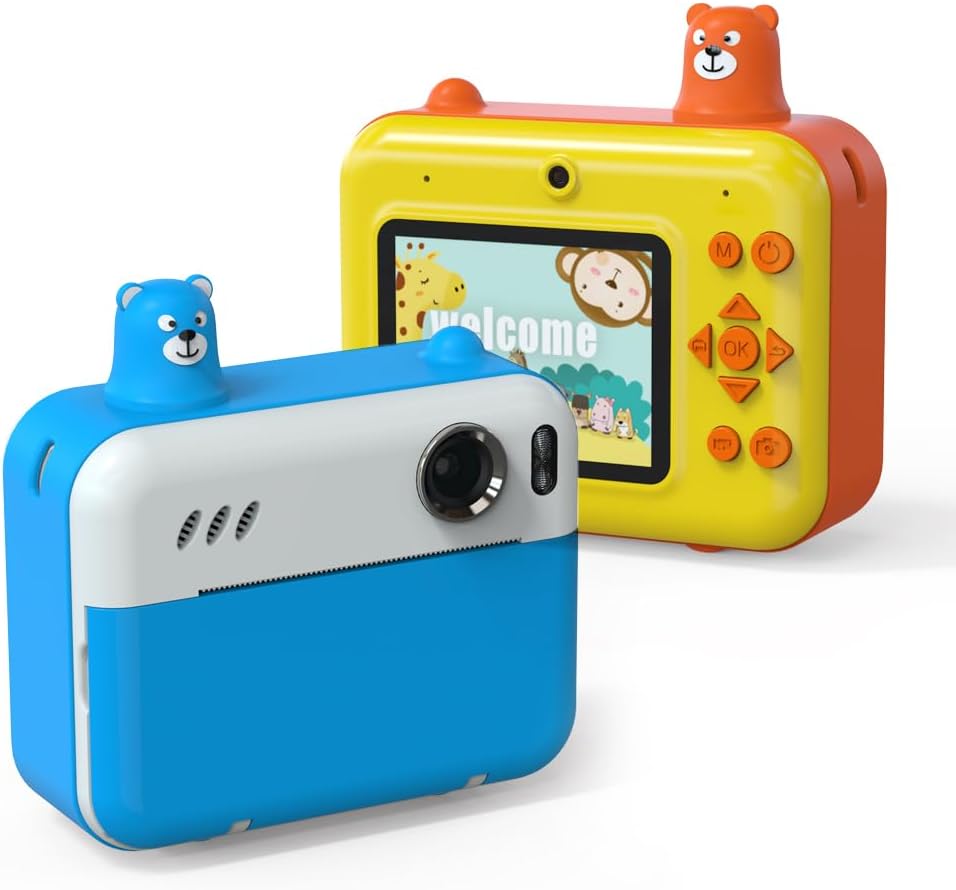 Kids Instant Print Camera Digital Camera for Children with 1080P Video 2.36 Inch IPS Screen Dual Lens Built in Battery Thermal Printing Paper MP3 Player Photo Frames Birthday (Yellow)