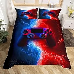 Colchas Para Adolescentes Hombres Juego de Ropa Cama para Juegos de Gamer Super King Funda edredón para Juegos Videojuegos Funda de edredón para niños Adolescentes Hombres decoración de Dormitorio Juego de Cama de 3 Piezas Rojo Azul