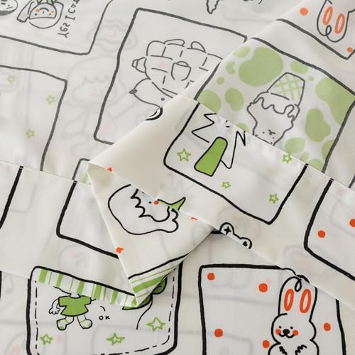 Image of Caressma Twin Size Comforter Set 5 Pieces Bed-in-a-Bag,Soft Comforter Print Green Animals & Trees.Includes Comforter,Fitted Sheet,Flat Sheet,Pillow Case & Pillow Shame for Baby and Kids