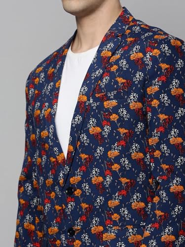 Image of SHOWOFFFF Men Printed Front-Open Casual Blazer | Notched Lapel Full Sleeves Cotton Blazer for Mens | Slim Fit Regular Length Blazer for Men's