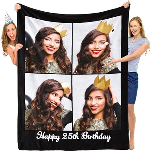 MeMoShe Ships Next Day Custom Blanket with Picture Customized Throw Blanket Personalized Best Friend Picture Blanket for Christmas Birthday Friendship Gifts-4 Photos Cover