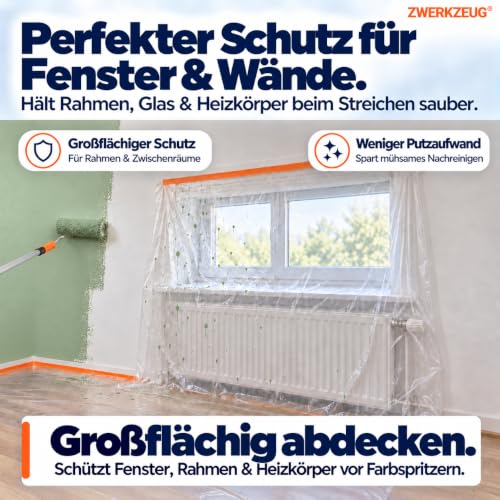 ZWERKZEUG Insgesamt 80 meter Abdeckfolie mit Klebeband Maler Abdeckfolie - Goldband Tape-Abdeckfolien Malerfolien (4 Rollen) – Ansicht 4