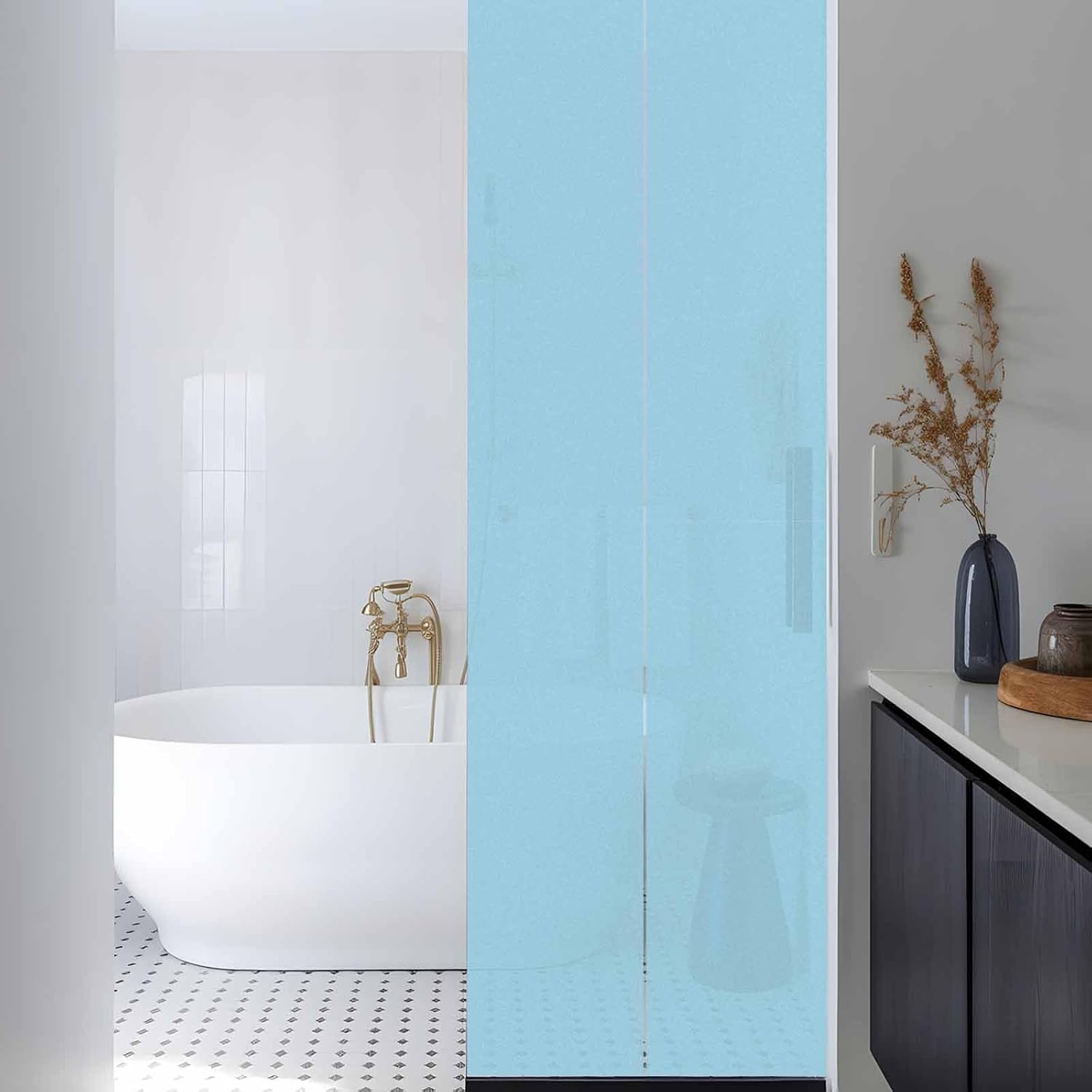 Soild Color Window Privacy Film Sapphire Blue Decorative Glass Window Film UV Blocking Static Cling Non-Adhesive Sticker Covering for Home Door 29.5 x 118 inches