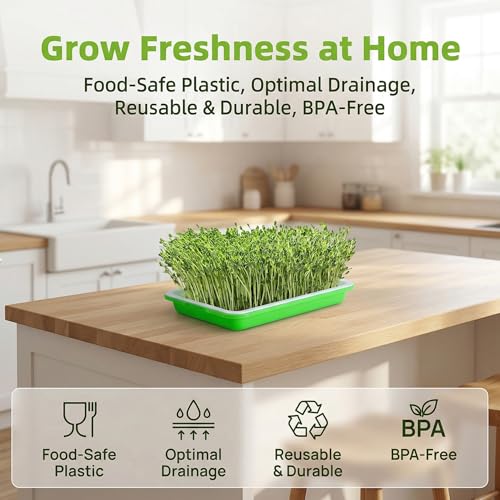 eupdd 6 Stück Kresse Anzuchtschalen: 22x14 cm Sprossen Anzuchtset Keimschale, Plastik, Grün-Weiß, Ideal für Anzucht von Mungbohnen, Alfalfa, Weizengras, Für Zuhause, Büro und Garten