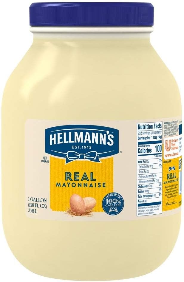 Real Mayonnaise Jar, Condiment for Sandwiches, Salads, Mayo Made with 100% Cage Free Eggs, Gluten Free, Vegetarian, Kosher, 1 Gallon, 128 oz (Pack of 1)