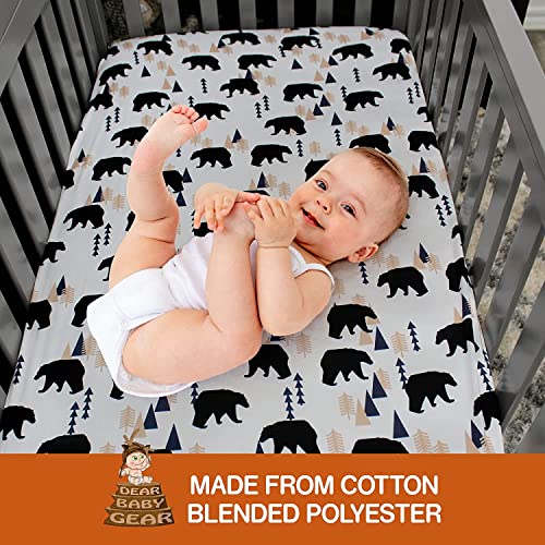 Image of Dear Baby Gear Reversible Baby Blanket, Soft Nursery Cover for Newborn, Breathable, Lightweight Receiving Swaddle, Blanket for Girls and Boys, Black Bears, Geometric Trees /Black&White Plaid, 40 x 30in