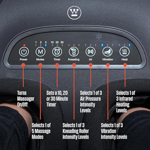 Image of Westinghouse Foot Massager with Heat & Compression, Adjustable Heat & Intensity Levels, Shiatsu Kneading, Vibration, & Heel Scraping, Heated Electric Foot Massager for Dynamic Spa Like Massage