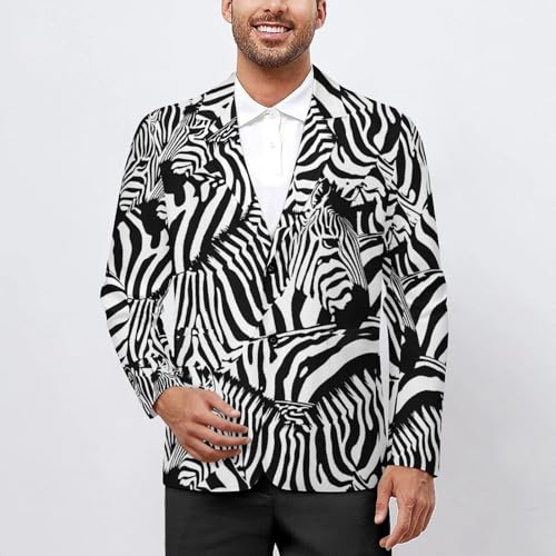 Zebra Skin Pattern Printed Men's Classic Fit Suits Funny Casual Stylish Two Button Blazer2