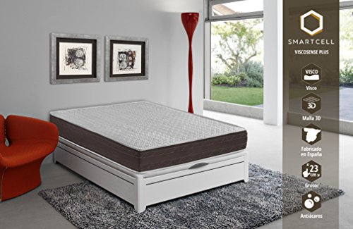 SmartCell - Colchón viscoelástico Modelo VISCOSENSE Plus - Dimensiones: 135x190x23 cm - Color: Blanco y Marrón