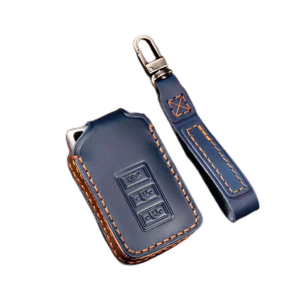 Custodia In Pelle Crazy Horse Per Chiave Lexus (IS, GS, LS, RX, CT) 3 Tasti, Blu, Con Portachiavi - 2