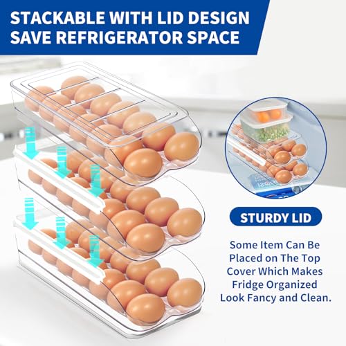 Mesrosa EGG HOLDER-M002 Holder For Fridge, Automatic Rolling Egg Organizer For Refrigerator, Clear Plastic Egg Container & Tray thumb #3