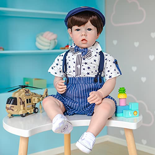 Muñeca Reborn de 28 pulgadas con cuerpo suave y ojos azules miniatura 7
