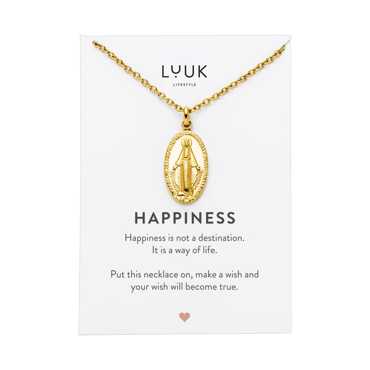 LUUK LIFESTYLE Collane con diverso Ciondolo (50 cm) in Acciaio Inossidabile e cartolina HAPPINESS, Regali per Lei, Donna, Ragazza, Moglie, Mamma, Amica, Gioielli, Argento, Oro e Oro rosa