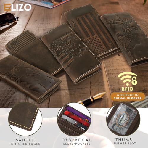 ELIZO Men's Genuine Leather Long Wallet - RFID Blocking Rodeo Checkbook Wallet | Slim Western Bifold Wallet with 16 Card Slots, ID Window | Top Grain Leather Cowboy Wallet3