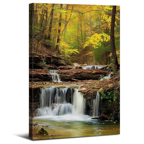 Waterfall Wall Art Living Room Decor Zen Nature Forest Landscape Pictures for Spa Bathroom Decor Tropical Mountain Scenery Photo Prints Woodland Scenic Painting Artwork Bedroom Home Decoration 12x16'