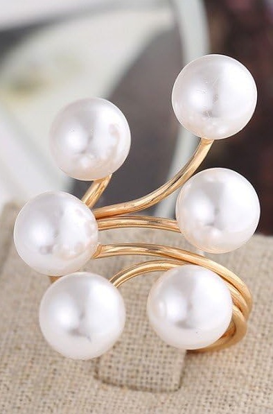 Adjustable Elegant Pearl Gold Plated Ring for Women and Girls (Golden) (8267r)