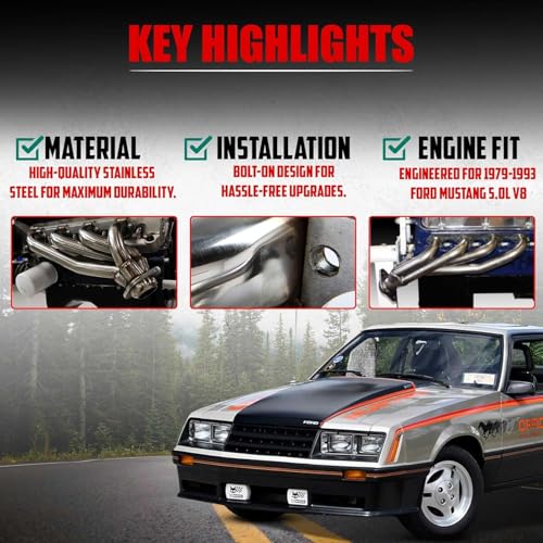 Image of Exhaust Headers Direct Bolt-On Replacement Fits 1979-1993 Ford Mustang 5.0L
