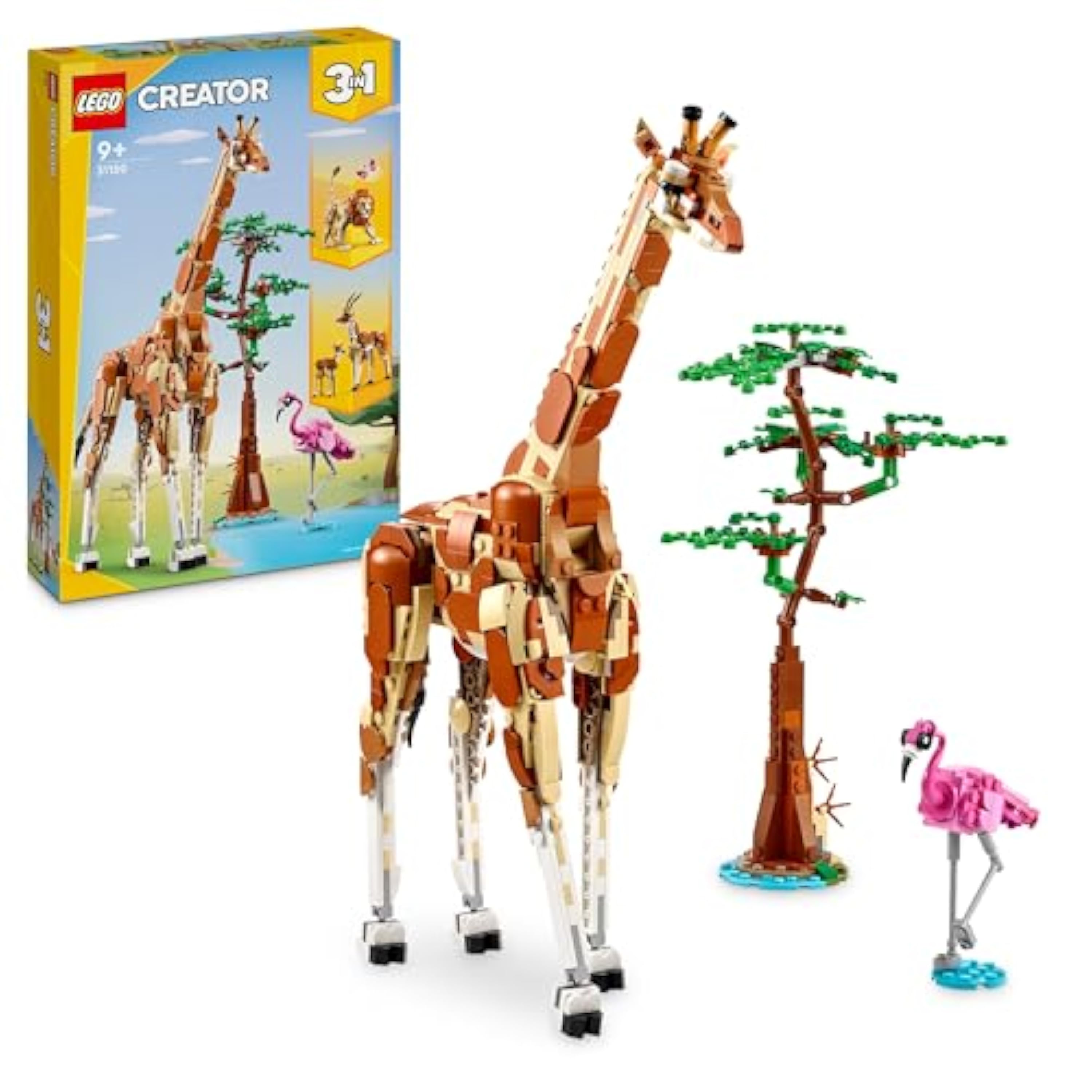 Lego Creator 3 en 1 Safari de Animales Salvajes con Jirafa de Juguete Convertible en Figuras de Gacelas y León, Juego de Construcción y Regalo de Naturaleza para Niñas y Niños de 9 Años o Más 31150