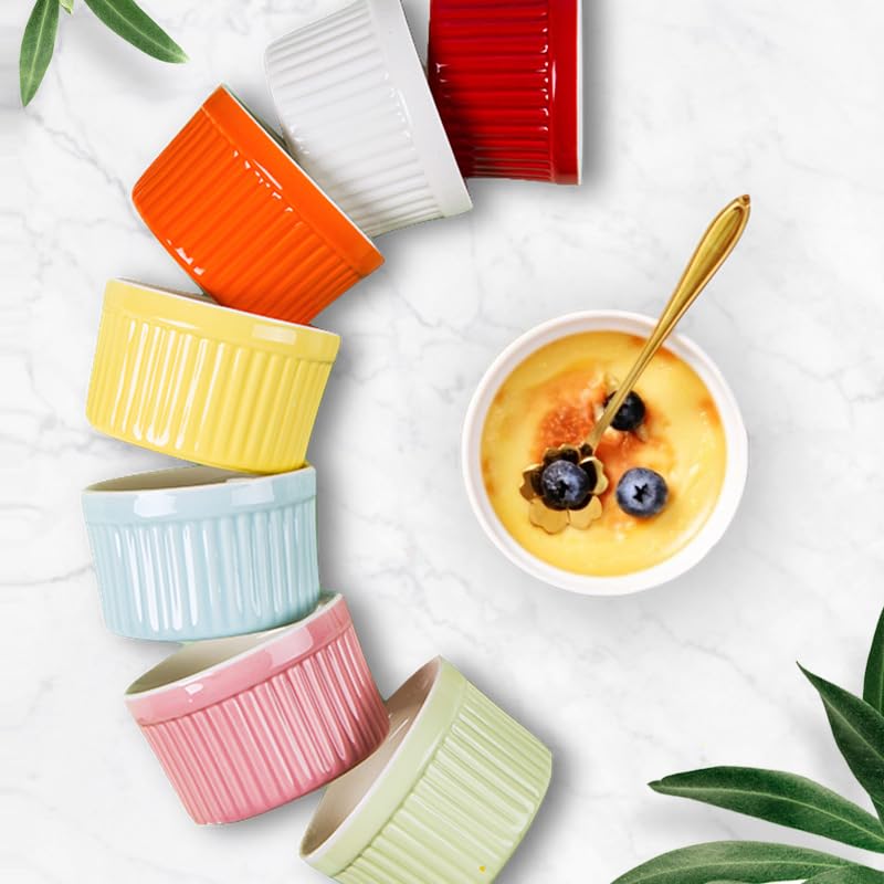 Juego de 6 tazas de porcelana for horno, for soufflé, for repostería y for helado, 240 ml(Yellow)