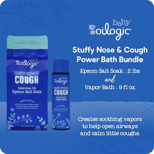 Image of Oilogic Stuffy Nose & Cough, Essential Oil Vapor Bath & Epsom Salt Soak | Gentle Bath Baby Essentials with 100% Pure Essential Oils Soothe Cough & Stuffy Nose - Pediatrician-Tested Baby Care Products