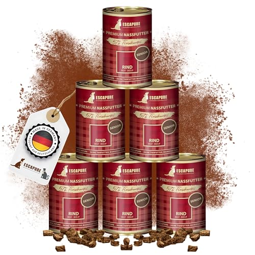 Escapure Welpen Menü 6 x 400g Dose Rind - Nassfutter für Hunde - 57% pures Rinderfleisch Nassfutter - Premium Dosenfutter Beef ohne Zusatzstoffe - Welpen Ergänzungsfuttermittel frei von Getreide