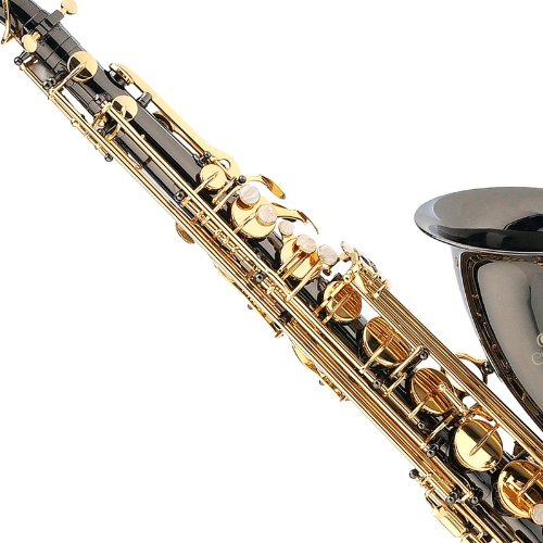 Mendini By Cecilio Tenor Saxophone - B Flat Black Golden Lacquer Saxophone for Beginner Musicians with Hard Case, Tuner, Mouthpiece, 10 Reeds, Polishing Cloth, Cleaning Rod, Gloves, Strap