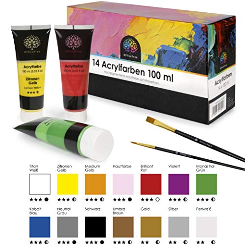 OfficeTree Acrylverf 14 tubes à 100 ml – arylic verf – waterbasis – voor acrylverf – sneldrogend - Afbeelding 3