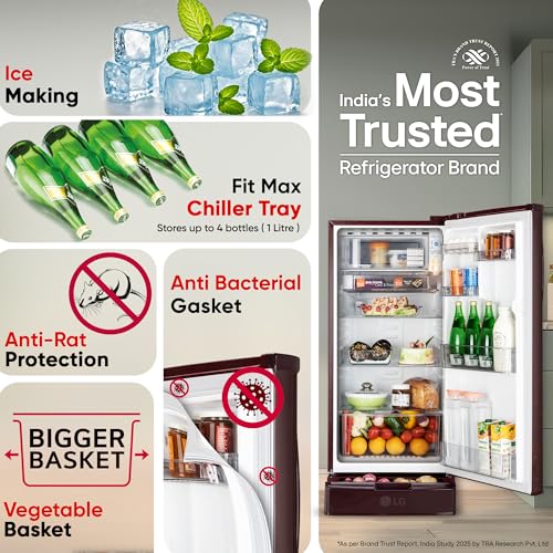 Image of LG 185 L, 2 Star, Direct Cool Single Door Refrigerator (GLD1925XOSF, Scarlet Florance, Base stand with Drawer)