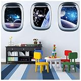 3 Pcs Universe Astronaut Space Capsule Window Wall Decals 3D Planet Spacecraft Wall Stickers Wall Ar