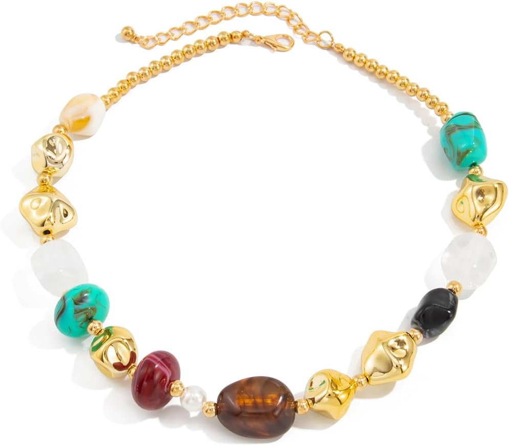 Beaded Jewelry: Colorful Chunky Resin Bead Necklace for Women