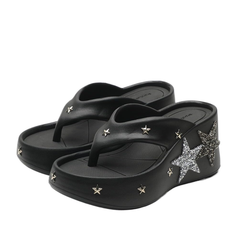 Corporate Goth Emo Shoes Office Business Causal Star Wedge Flip Flops Sandals Breathable Slip on Women Plus Size Wide - Comfortable Walking