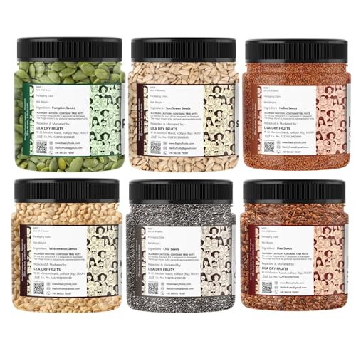 Image of LILA DRY FRUITS Roasted Seeds Combo Pack Pumpkin Sunflower Watermelon Flax Seeds Crunchy Healthy Snack Perfect for Gifting 251 grams x 2