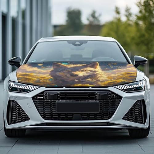 Image of Sunflower Wolf Print Car Hood Cover Protector, 59x39 Inch Car Hood Flag Waterproof Automotive Exterior Accessories for Auto Hood Decoration and Protection