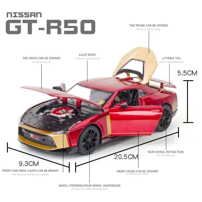 Image of SPITEN Nissan Gtr-50 Exclusive Alloy Metal Pull Back Die-Cast Car Scale Model With Sound Light Mini Auto Toy For Kids Metal Model Toy Car With Sound And Light 1:24 Scale, Multicolor