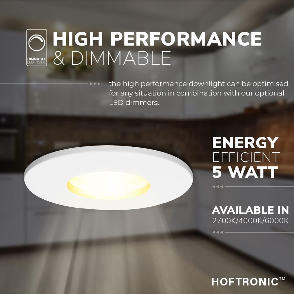HOFTRONIC - 3er LED Einbaustrahler IP44 Wasserdicht 230V 3x4W 3x345 Lumen Dimmbar Weiß 6500K Kaltweiß GU10 Bad Einbauleuchte Einbauspot Einbauleuchte für innenbereich und Außenbereich