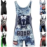 ROAR American Tiger Wrestling Singlet Stretch BodySuit Sports Wear (Loin, Small)
