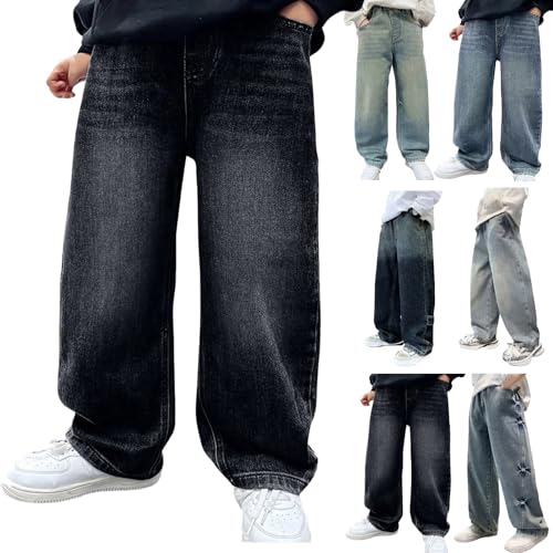 Boys Baggy Jeans,Straight Wide Leg Cargo Jeans,Casual Elastic Waist Loose Fit Denim Pants,Y2K Streetwear with Pockets