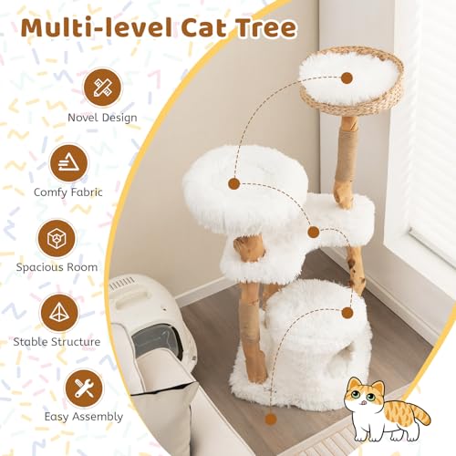 Tangkula Árbol para Gatos de Madera Sólida 49 in Blanco miniatura 5