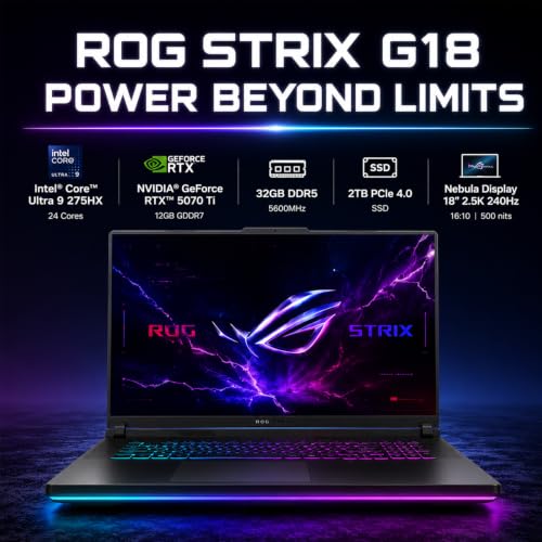 Image of ASUS ROG Strix G18 Gaming AI Laptop Intel Ultra 9 Core RTX 5070 Ti 32GB 2TB