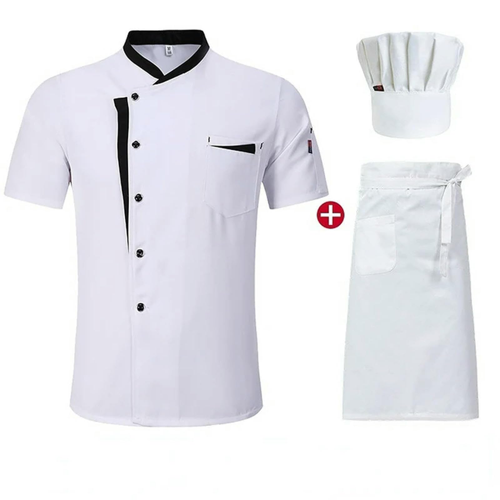 Unisex Restaurant Kitchen Chef Uniform Shirt Short/Long Sleeves Chef Jacket Works Clothes-Set_b-L