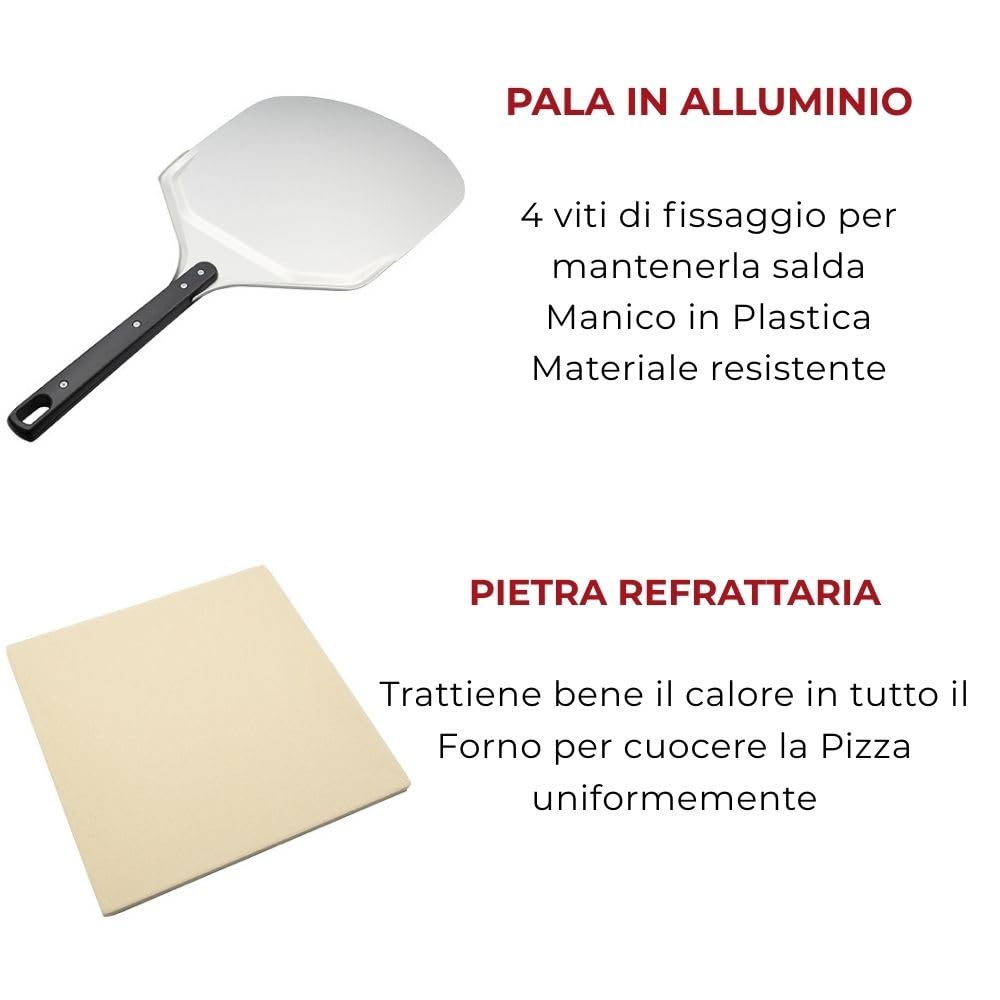 BEHOME Forno Pizza Elettrico, 430°C, Cuoce in 2 min, Pala e Pietra Refrattaria incluse, 8 Programmi di Cottura già impostati, Schermo Touch, per Pizza Napoletana, romana, americana