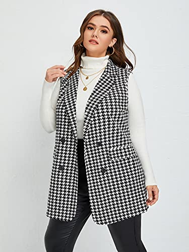 Wdirara Women's Plus Size Plaid Button Open Front Sleeveless Blazer Jacket Black And White 1Xl #TOP2