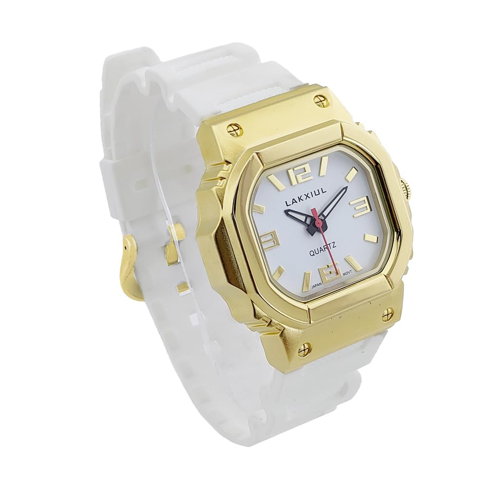Reloj parlante de voz en inglés para ciegos, discapacitados visuales o ancianos, caja dorada, correa blanca, 金