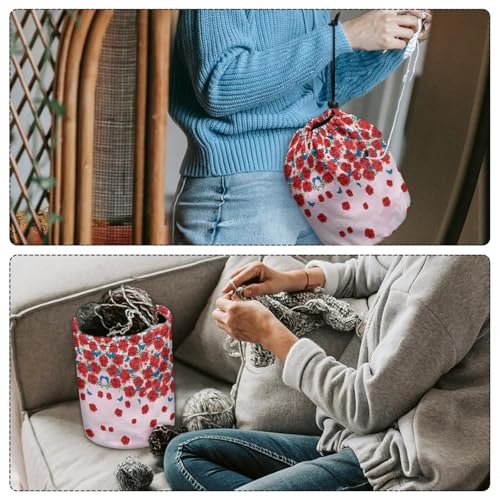 Image of Sellikakes Yarn Organizer Crochet Storage Bag, Rose Butterfly Portable Knitting Storage Bag Yarn Holder Stores Yarn Skein Ball, Crochet Project Knitting Supplies and Sewing Accessories,